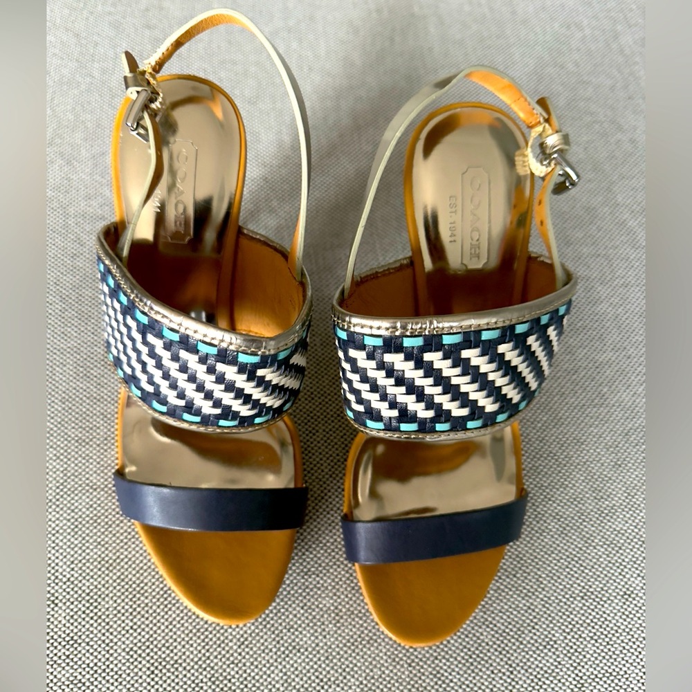 Coach Navy and Cream Woven Sandals